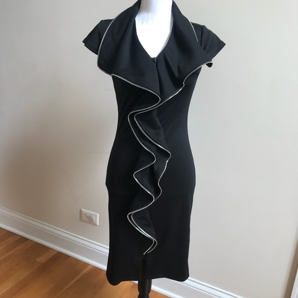 Samuel Dong Black Dress with Zipper Trim, NWT